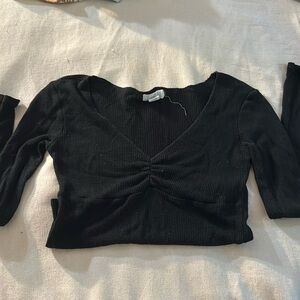 Black long sleeve waffle texture top